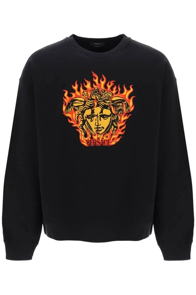 Shop Versace Medusa Flame Sweatshirt In Black, Red