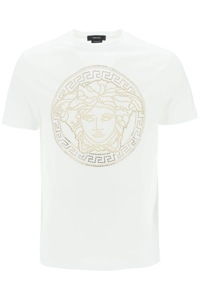 Shop Versace Medusa Studded Taylor Fit T Shirt In White