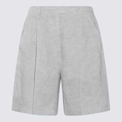 Shop Brunello Cucinelli Light Grey Linen Shorts In Perla