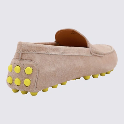Shop Tod's Beige Suede Gommini Loafers
