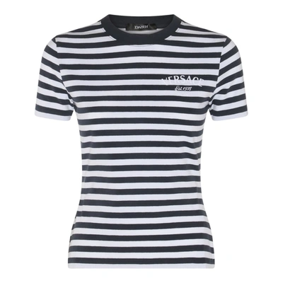 Shop Versace T-shirts And Polos In White+navy+multicolor