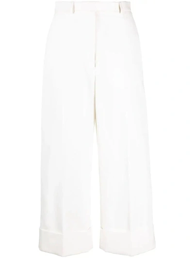 Thom Browne High-waisted Wide-leg Trousers In White