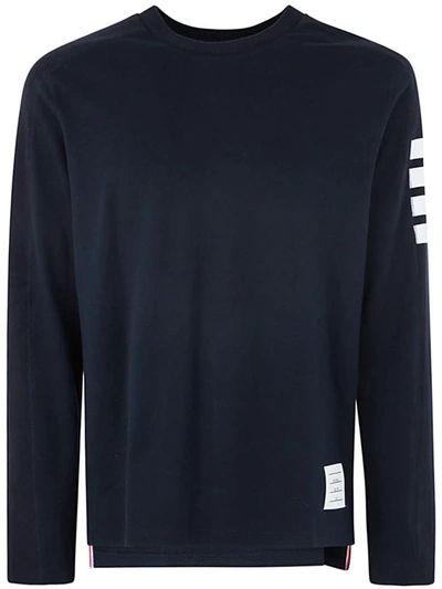 Shop Thom Browne Long Sleeve Tee With 4 Bar Stripe In Milano Cotton Clothing In Blue