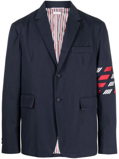 Shop Thom Browne Unconstructed Classic Sport Coat - Fit 1 - With 4 Bar In 4 Bar Repp Stripe Silk Cotton M In Blue