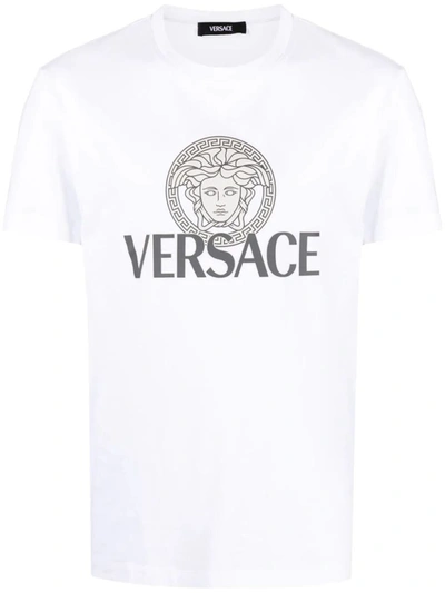 Shop Versace Compact Cotton Jersey Fabric Two Color Print T-shirt Clothing In White