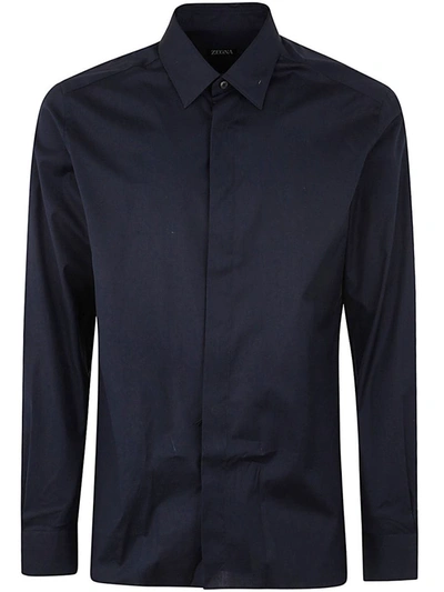Shop Zegna Stretch Cotton Shirt Clothing In Blue