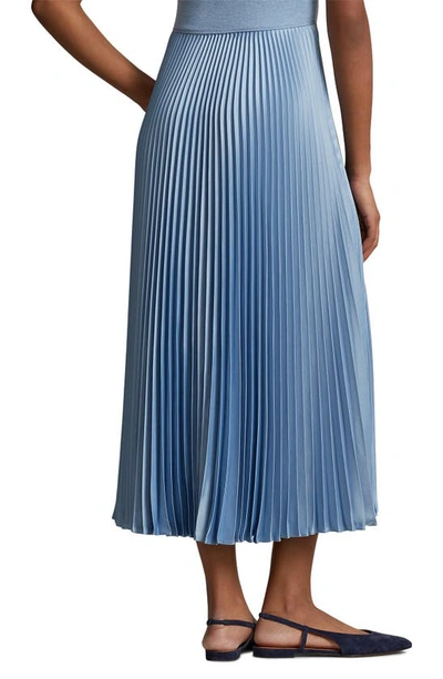 Shop Ralph Lauren Short Sleeve Pleat Dress In Chambray Blue