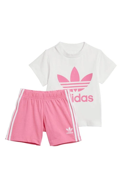Shop Adidas Originals Lifestyle Cotton T-shirt & Shorts Set In Pink Fusion