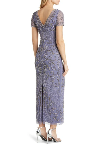 Shop Pisarro Nights Beaded Mesh Column Gown In Violet