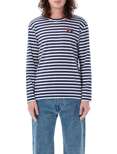 Shop Comme Des Garçons Play Striped Long-sleeved T-shirt In Navy