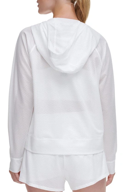 Shop Dkny Chintz Honeycomb Mesh Zip Hoodie In White