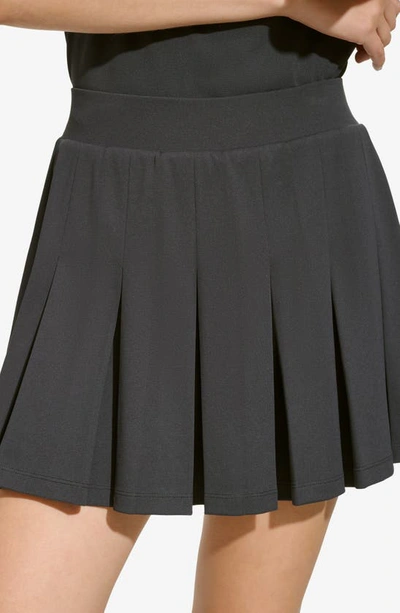 Shop Dkny Tech Recycled Polyester Piqué Pleated Skirt In Black