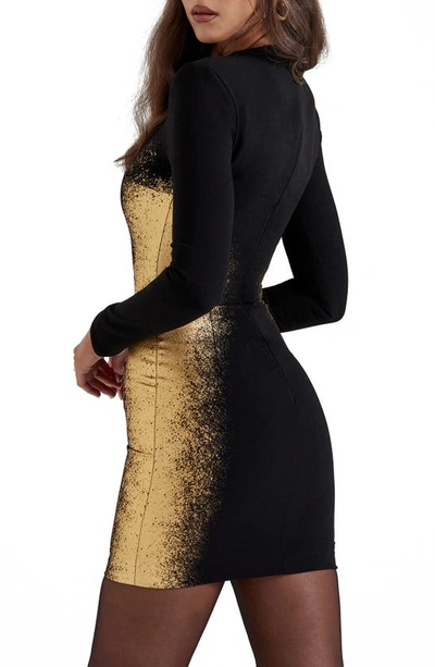 House Of Cb Domenica Foil Long Sleeve Minidress In Black