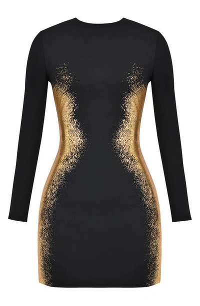 House Of Cb Domenica Foil Long Sleeve Minidress In Black