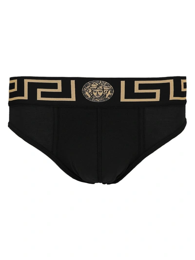 Shop Versace Logo Elastic Briefs Underwear, Body Black