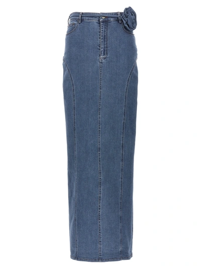 Shop Rotate Birger Christensen Long Skirt With Flowered Belt Denim Skirts Blue