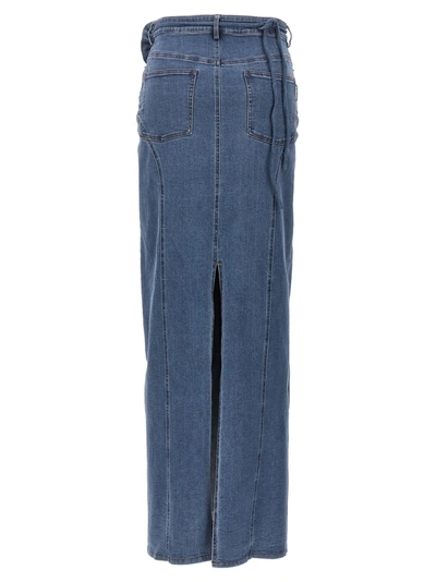 Shop Rotate Birger Christensen Long Skirt With Flowered Belt Denim Skirts Blue