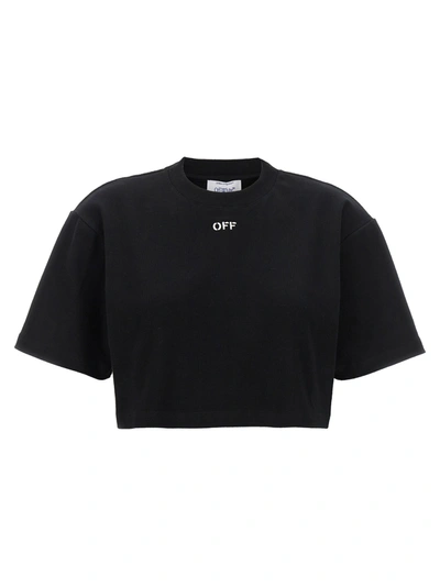 Off-white Off White Cropped T Shirt With Off Embroidery