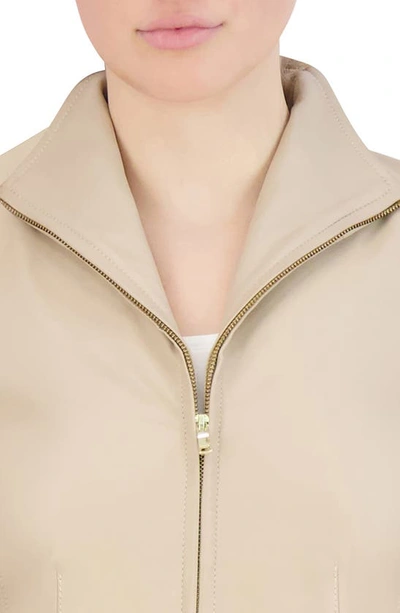 Shop Cole Haan Signature Cole Haan Wing Collar Leather Jacket In Cream
