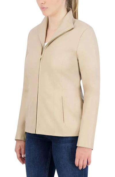Shop Cole Haan Signature Cole Haan Wing Collar Leather Jacket In Cream