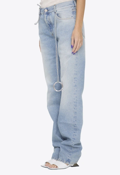 Shop Attico Basic Straight-leg Embellished Jeans In Blue