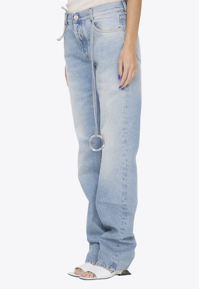 Attico Logo-ring Mid-rise Tapered Jeans In Blue