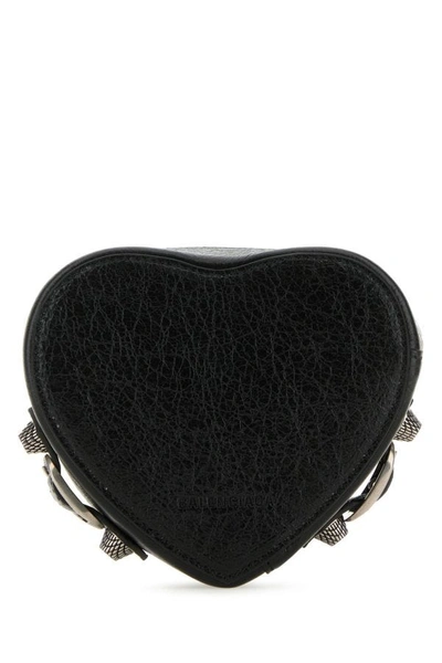 Shop Balenciaga Woman Black Leather Le Cagone Heart Jewel Case