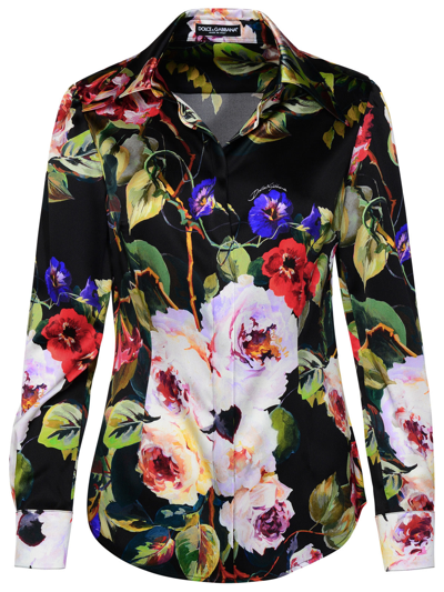 Shop Dolce & Gabbana Woman  Multicolor Silk Blend Shirt In Black