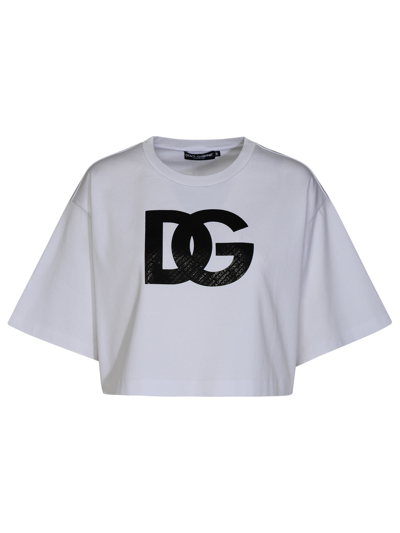 Shop Dolce & Gabbana Woman  White Cotton T-shirt