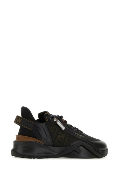 Shop Fendi Man Multicolor Leather And Fabric Flow Sneakers