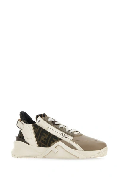 Shop Fendi Man Multicolor Leather And Fabric Flow Sneakers