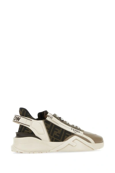 Shop Fendi Man Multicolor Leather And Fabric Flow Sneakers