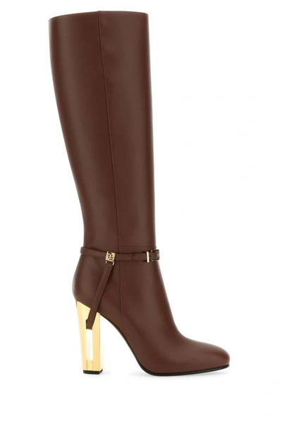 Shop Fendi Woman Brown Leather Delfina Boots
