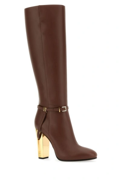 Shop Fendi Woman Brown Leather Delfina Boots