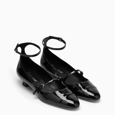 Shop Miu Miu Black Patent Leather Décolleté With Logo Women