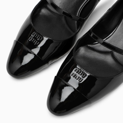 Shop Miu Miu Black Patent Leather Décolleté With Logo Women