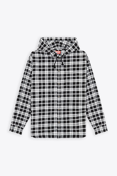 Shop Diesel S-dewny-hood Camicia Black And White Checked Flannel Shirt - S Dewny Hood In Nero/bianco