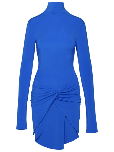 Shop Off-white Woman  'twist' Blue Viscose Dress