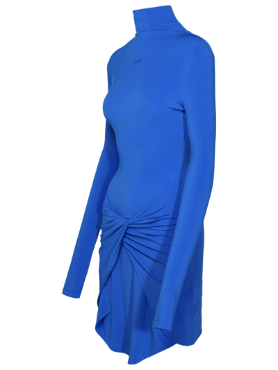 Shop Off-white Woman  'twist' Blue Viscose Dress