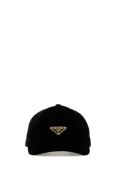 Shop Prada Woman Black Velvet Baseball Cap