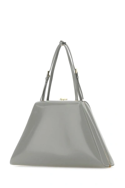 Shop Prada Woman Light Grey Leather Handbag In Gray