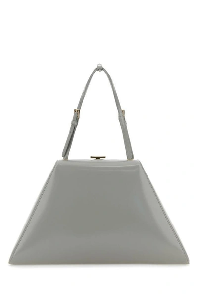 Shop Prada Woman Light Grey Leather Handbag In Gray
