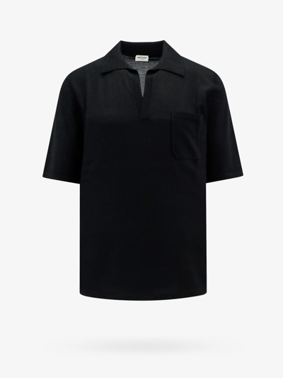 Shop Saint Laurent Man Cassandre Man Black Polo Shirts
