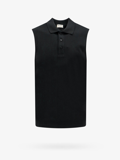 Shop Saint Laurent Man Polo Shirt Man Black Polo Shirts