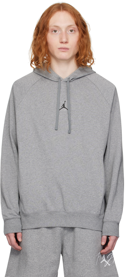 Shop Nike Gray Dri-fit Sport Crossover Hoodie In Carbon Heather/black