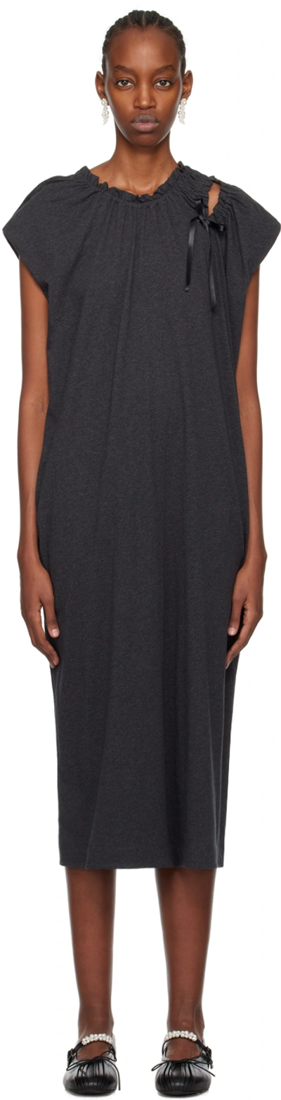 Shop Simone Rocha Gray Shoulder Bite Midi Dress In Charcoal