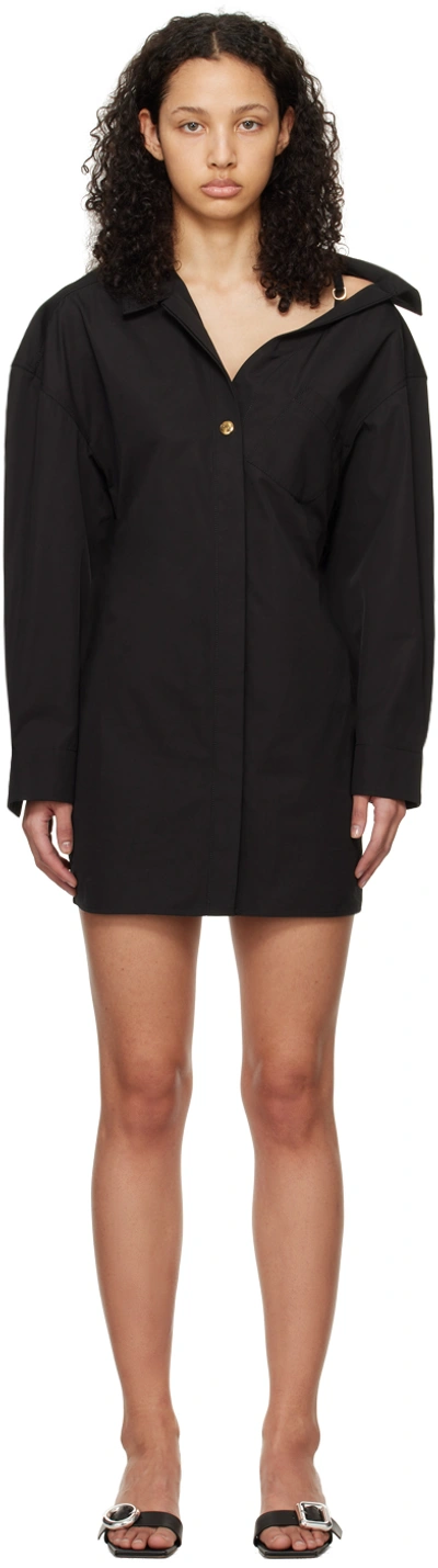 Shop Jacquemus Black Les Classiques 'la Mini Robe Chemise' Minidress In 990 Black