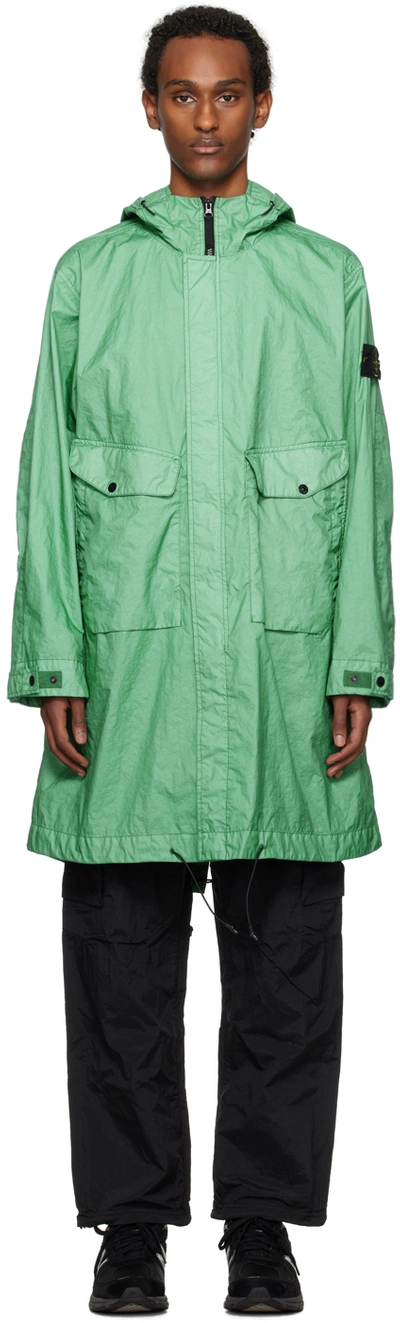 Shop Stone Island Green Hooded Coat In V0052 - Light Green