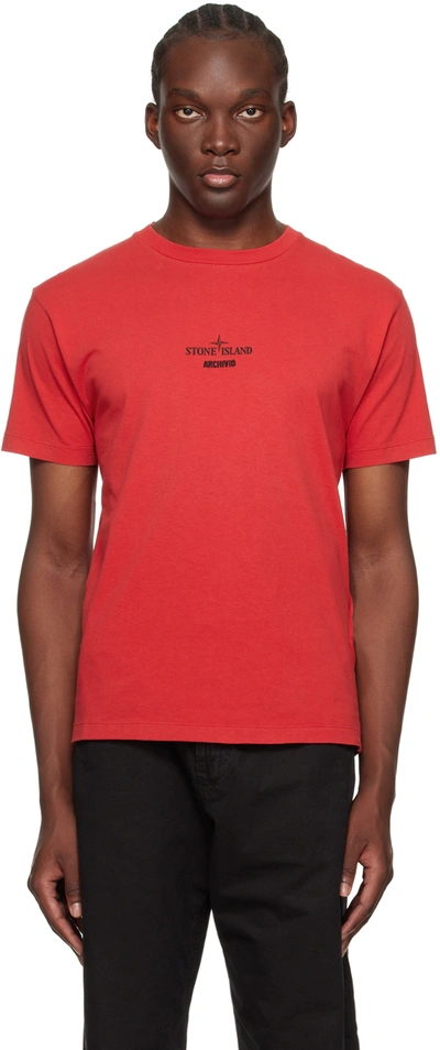 Shop Stone Island Red 'archivio' T-shirt In V0010 Red