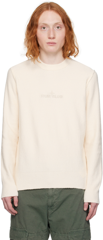 Shop Stone Island Off-white Embroidered Sweater In V0001 White